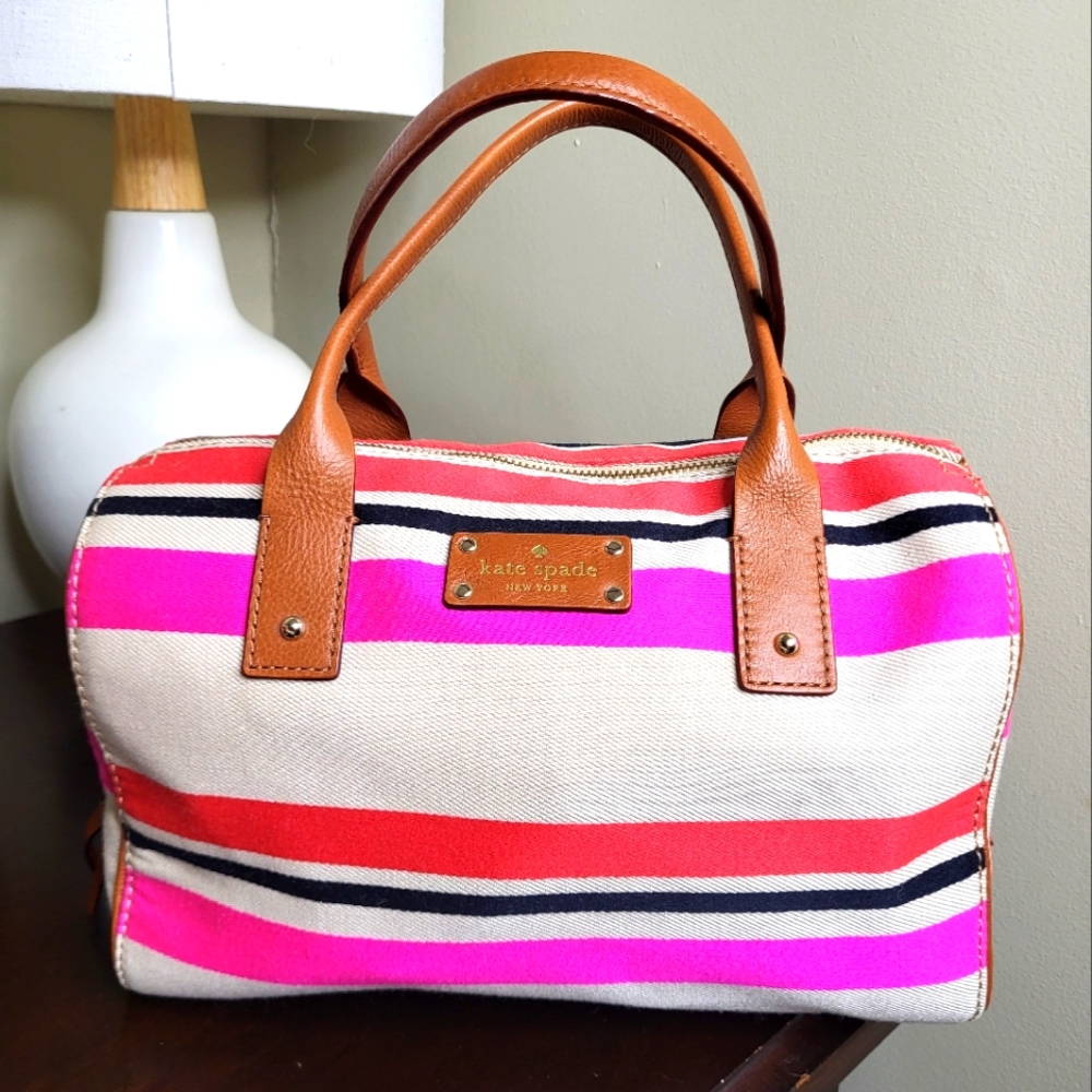 Kate Spade Pink Stripe Fabric Boston Bag